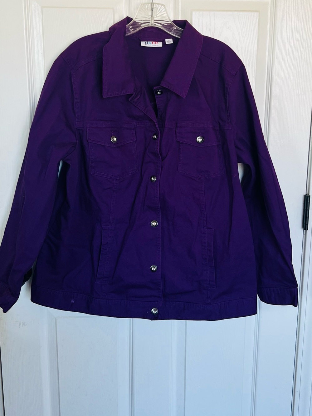 Denim & Co. Women's Plus Size 1X Deep Purple Cotton Button Up Denim Jacket NWOT